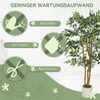 Künstlicher Banyanbaum Kunstpflanze mit Massivholzstamm, Topf, für Wohnzimmer Schlafzimmer Büro 65 x 65 x 150 cm Grün