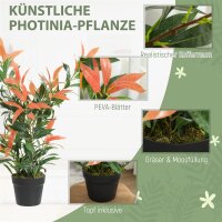 Künstliche Glanzmispel 90 cm Kunstpflanze mit 300 Blättern, anpassbaren Zweigen, 45 x 45 x 90 cm, Rot+Grün