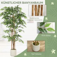 Künstlicher Banyanbaum Kunstpflanze mit Massivholzstamm, Topf, für Wohnzimmer Schlafzimmer Büro 75 x 75 x 180 cm Grün