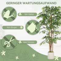 Künstlicher Banyanbaum Kunstpflanze mit Massivholzstamm, Topf, für Wohnzimmer Schlafzimmer Büro 75 x 75 x 180 cm Grün