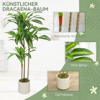 Künstlicher Dracaena-Baum 120 cm mit biegsamen Stämmen und weißem Pflanzgefäß für Wohnzimmer Schlafzimmer Büro