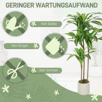 Künstlicher Dracaena-Baum 120 cm mit biegsamen Stämmen und weißem Pflanzgefäß für Wohnzimmer Schlafzimmer Büro