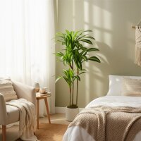 Künstlicher Dracaena-Baum 120 cm mit biegsamen Stämmen und weißem Pflanzgefäß für Wohnzimmer Schlafzimmer Büro