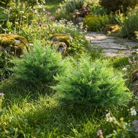 Künstliche Boston-Farn-Büsche UV-beständig, Kunstpflanzen mit Stäben, Set aus 2, 60 cm für Garten, Veranda