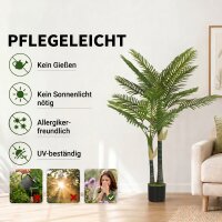 Künstliche Palme 150cm Kunstpalme mit 16 Palmenwedel Groß Kunstpflanze im Topf für Wohnzimmer Balkon Dekoration Grün