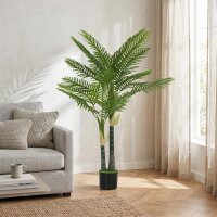 Künstliche Palme 150cm Kunstpalme mit 16 Palmenwedel Groß Kunstpflanze im Topf für Wohnzimmer Balkon Dekoration Grün