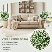 Künstliche Rosenkugeln UV-beständig für den Außenbereich, Set aus 2 Rosenbäumen, 55 cm, Weiß