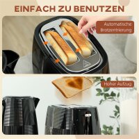 Wasserkocher- und Toaster-Set, 1,7 L, verschiedene Funktionen, Edelstahl, Schwarz
