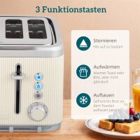 2200W, 1,7L Wasserkocher mit Schnellkochfunktion, Entkalkungsfilter und 4-Scheiben-Toaster mit 7 Bräunungsstufen, Creme