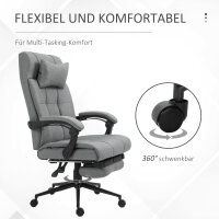 Bürostuhl mit Kopfkissen Armlehne Schreibtischstuhl mit Neigungswinkel Höhenverstellbarer Drehstuhl mit Fußstütze Leinen Schaumstoff PVC Hellgrau 66 x 76 x 112-120 cm