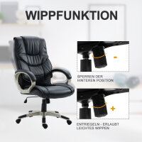 Bürosessel Chefsessel mit Wippfunktion Bürostuhl Schreibtischstuhl Ergonomischer Drehstuhl Sportsitz Hoher Rückenlehne Schwarz Kunsterleder Metall 70 x 58 x 114–124 cm