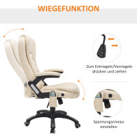 Bürostuhl mit Massagefunktion, Wärmefunktion, höhenverstellbar, Kippfunktion, Massage-Bürostuhl, Cremeweiß + Schwarz