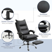 Bürostuhl Ergonomischer Schreibtischstuhl mit Armlehne, Fußstütze, Höhenverstellbarer Drehstuhl aus Kunstleder, Gepolstert Computerstuhl, Schwarz
