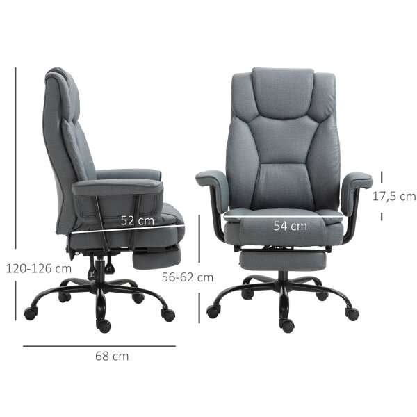 Bürostuhl Ergonomischer Chefsessel 360° Drehbar Computerstuhl höhenverstellbar mit Kopfstütze und gepolsterte Armlehnen mit Fußstütze Kunstleder 68 x 80 x 120–126 cm
