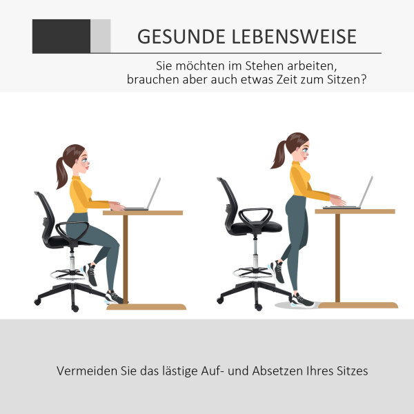Bürostuhl Ergonomischer Schreibtischstuhl mit Armlehnen und Verstellbarer Fußring, Höhenverstellbarer Drehstuhl mit Netzbespannung Schwarz