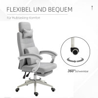 Bürostuhl, Ergonomischer Schreibtischstuhl mit Kopfkissen, Lendenkissen, höhenverstellbar Gamingstuhl mit Fußstütze, hoher Rückenlehne, Grau 62 x 68 x 117-127 cm
