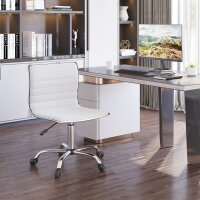 Friseurstuhl, Salonstuhl mit Rückenlehne, Höhenverstellbar, Stahl PU, Weiß, 48 x 52 x 78-90 cm