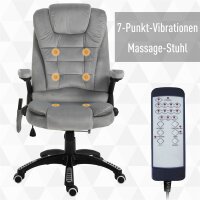 Bürostuhl mit Massagefunktion Ergonomischer Chefsessel mit Heizfunktion, Liegefunktion, Wippfunktion Höhenverstellbar 360° Drehbar Computerstuhl mit Seitentasche, Samtoptik, Grau