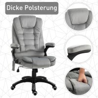 Bürostuhl mit Massagefunktion Ergonomischer Chefsessel mit Heizfunktion, Liegefunktion, Wippfunktion Höhenverstellbar 360° Drehbar Computerstuhl mit Seitentasche, Samtoptik, Grau