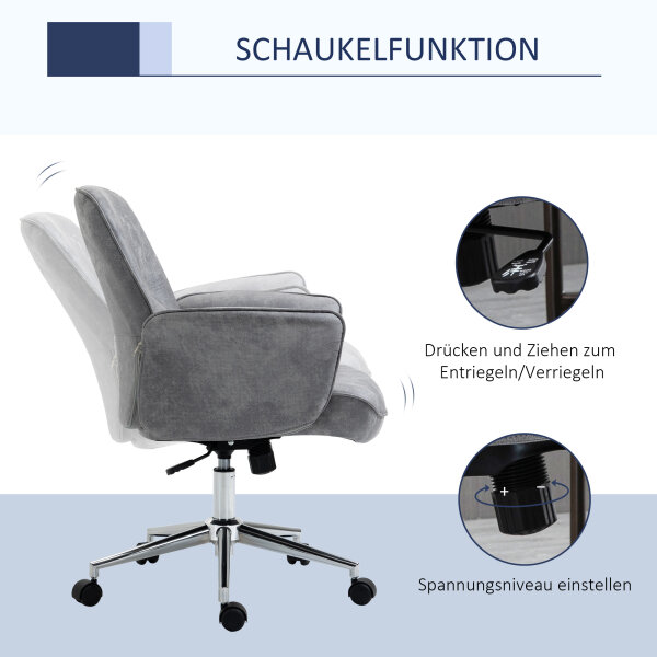 Bürostuhl mit Wippfunktion Schreibtischstuhl höhenverstellbarer Drehstuhl ergonomischer Arbeitsstuhl modern Belastbar bis 120 kg Mikrofaser Hellgrau 67 x 69 x 92-102 cm