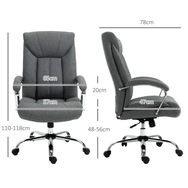 Bürostuhl mit Wippfunktion ergonomischer Stuhl mit gepolsterte Armlehne Kopfstütze höhenverstellbarer Schreibtischstuhl Drehstuhl mit Rückenlehne Nylon Grau 65 x 78 x 110-118 cm
