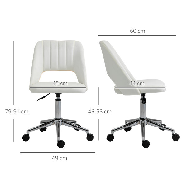 Höhenverstellbarer Schreibtischstuhl mit Rollen, 360° drehbar, Jakobsmuschel-Form, Schaumstoff, 49 x 60 x 79-91 cm, Cremeweiß