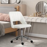 Höhenverstellbarer Schreibtischstuhl mit Rollen, 360° drehbar, Jakobsmuschel-Form, Schaumstoff, 49 x 60 x 79-91 cm, Cremeweiß