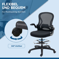 Zeichenstuhl, höhenverstellbarer Bürostuhl, mit Fußstütze, 59 cm x 65 cm x 122 cm, Schwarz
