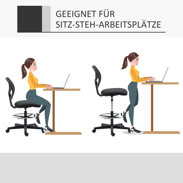 Zeichenstuhl inkl. Fußstütze, höhenverstellbarer Bürostuhl, 59 cm x 61 cm x 113 cm, Schwarz