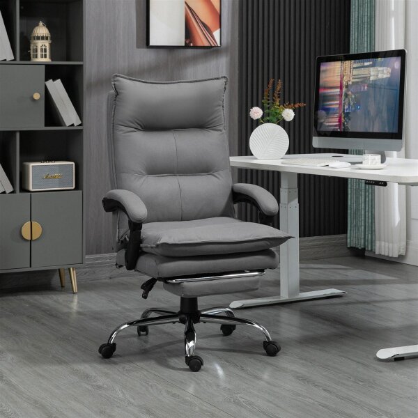 Bürostuhl mit Massagefunktion, Heizfunktion, Fernbedienung, ausfahrbare Fußstütze, neigbar, grau