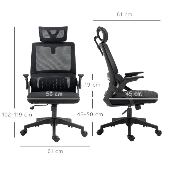 Bürostuhl Schreibtischstuhl Office-Stuhl, höhenverstellbar, 1 Kopfstütze, 60 x 61 x 121,5 cm. Schwarz