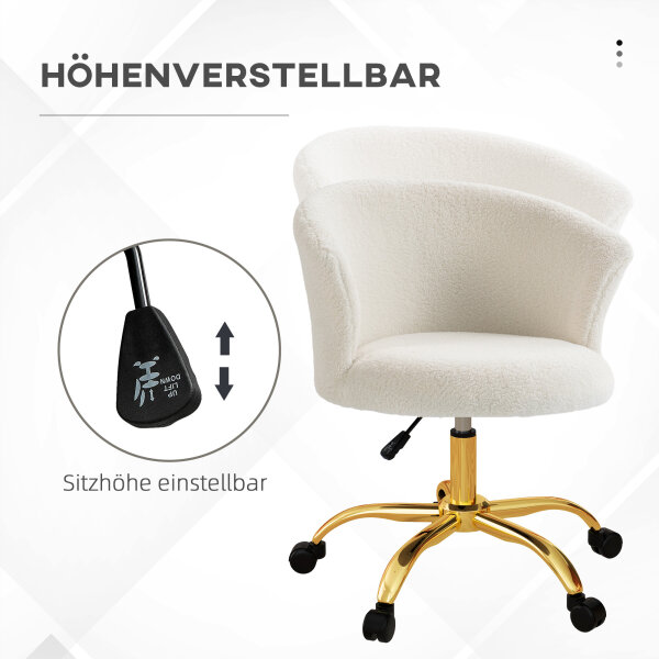 Schreibtischstuhl, höhenverstellbarer Bürostuhl mit Teddy-Fleece-Optik 58 x 56 x 68-76 cm Weiß