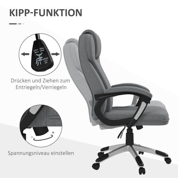Bürostuhl Schreibtischstuhl Chefsessel, höhenverstellbar, Wippfunktion, 6 cm x 75 cm x 120 cm, Grau