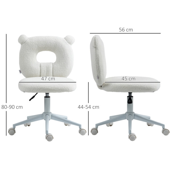 Bürostuhl Schreibtischstuhl, höhenverstellbar, Teddyfell, 50 cm x 56 cm x 90 cm, Weiß