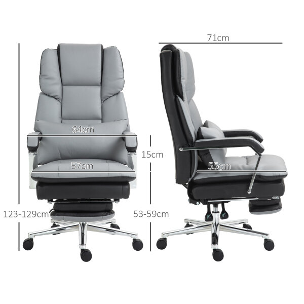 Bürostuhl, ergonomisch, verstellbar, 63x71x123-129cm, Hellgrau/Schwarz