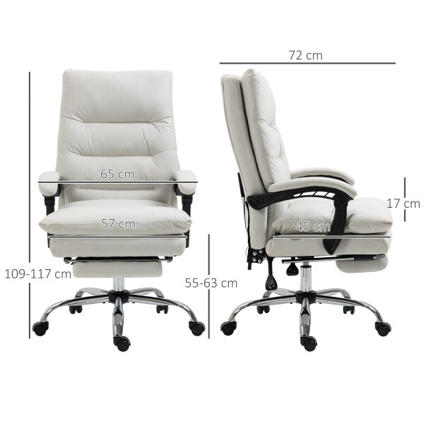 Bürostuhl mit Massagefunktion, beheizbar, neigbar, Kunstleder, 65x72x109-117cm, Cremeweiß