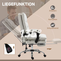 Bürostuhl mit Massagefunktion, beheizbar, neigbar, Kunstleder, 65x72x109-117cm, Cremeweiß