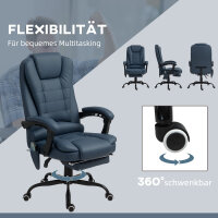 Massage-Bürostuhl, 7 Vibrationspunkte, verstellbare Fußstütze & Lehne, bis 120 kg, Lederoptik, Blau