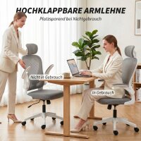 Bürostuhl Ergonomischer Schreibtischstuhl mit Hochklappbaren Armlehnen, Verstellbarer Lendenwirbelstütze Grau