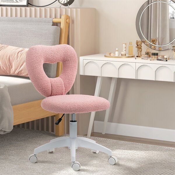 Schreibtischstuhl, Bürostuhl, Herzförmige Rückenlehne, gepolstert, Rosa