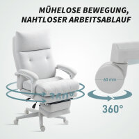 Rollsessel, Leinenoptik, höhenverstellbar, 160 Grad neigbar, Fußstütze, Cremeweiß