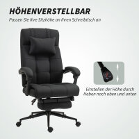 Bürostuhl mit Fußstütze, Schreibtischstuhl, Drehstuhl mit Kopfstütze, Schwarz