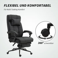 Bürostuhl mit Fußstütze, Schreibtischstuhl, Drehstuhl mit Kopfstütze, Schwarz