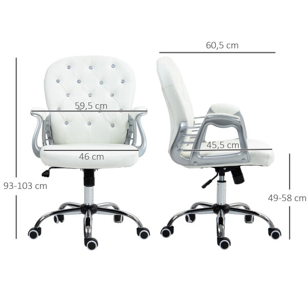 Bürostuhl, Ergonomisch Schreibtischstuhl mit Armlehne, Gepolsterter Rückenlehne Weiß