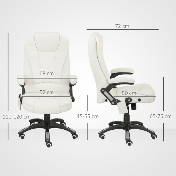 Ergonomischer Schreibtischstuhl mit Massagefunktion, 68 x 72 x 110–120 cm, Cremeweiß