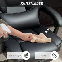 Bürostuhl Ergonomischer Höhenverstellbarer Drehstuhl mit Lendenwirbelstütze, Armlehne, Fußstütze, PU-Leder, Schwarz