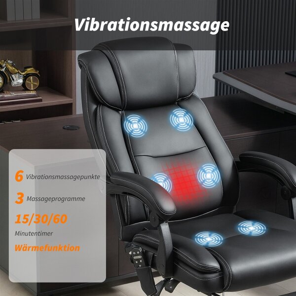 Bürostuhl Ergonomisch mit Massagefunktion Schreibtischstuhl mit Fußstütze, Kunstleder Schwarz