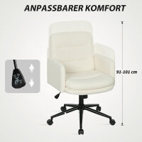 Fahrbarer Bürostuhl mit Stoffbezug, Armlehne, 5 Räder, drehbar, Cremeweiß