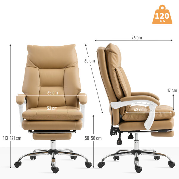 Bürostuhl Ergonomischer Schreibtischstuhl mit Lendenwirbelstütze, Fußstütze Hellbraun