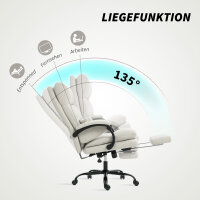 Bürostuhl Höhenverstellbarer Schreibtischstuhl mit Lendenwirbelstütze, Armlehne, Fußstütze, aus Kunstleder, Hellgrau